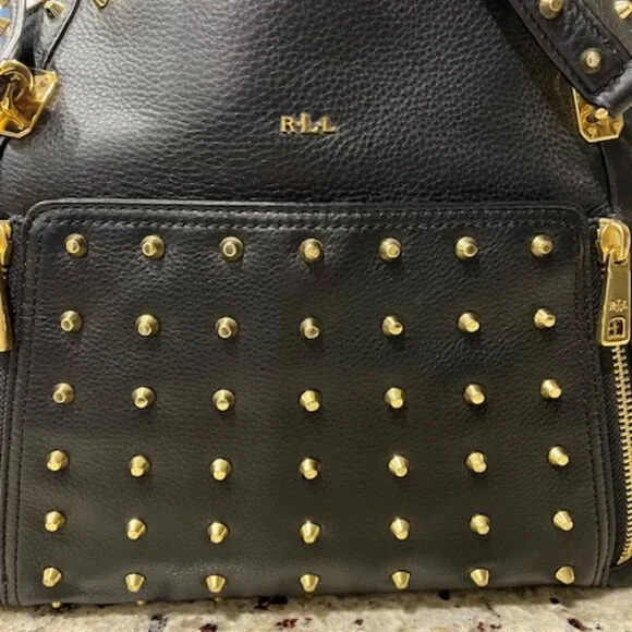 Vintage Ralph Lauren Black Pebbled Leather Gold Studded Stachel Bag - Picture 8 of 16